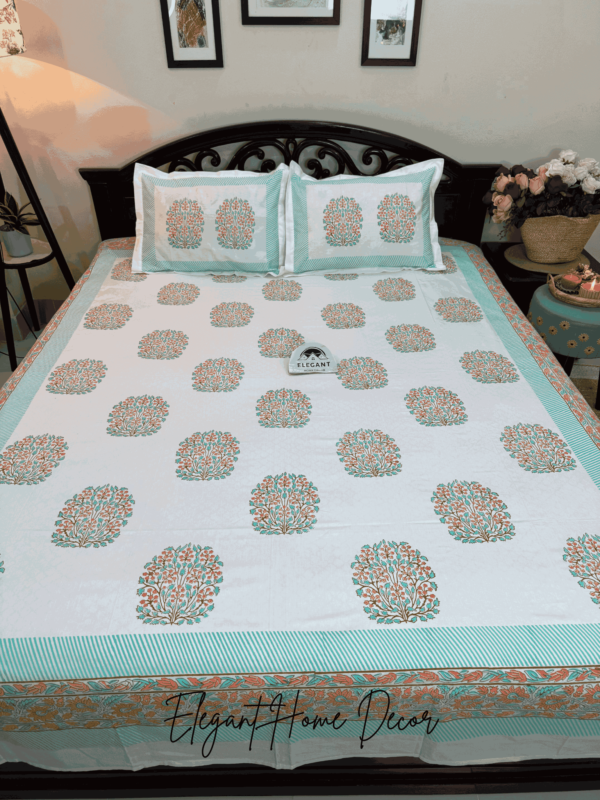 Hand Block Jaipuri Bedsheet white 1