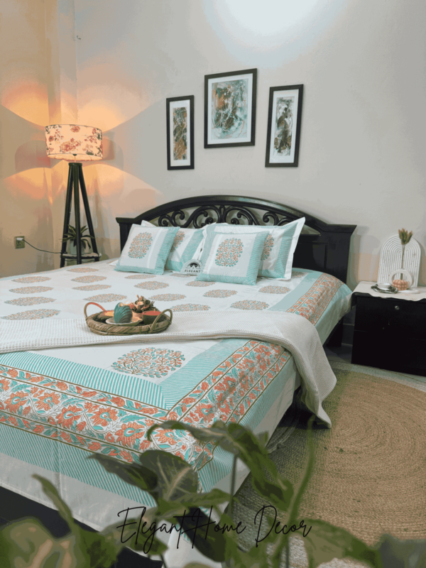 Hand Block Jaipuri Bedsheet white