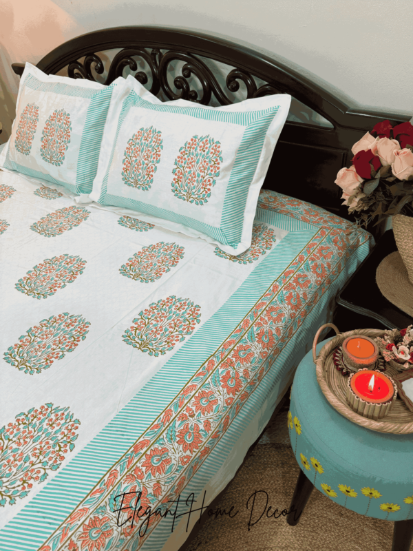 Hand Block Jaipuri Bedsheet white 4