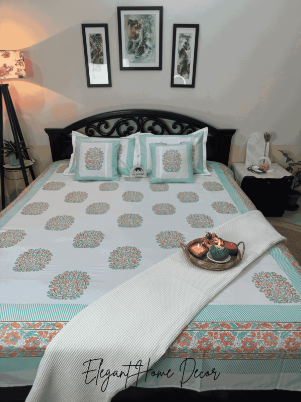 Hand Block Jaipuri Bedsheet white 4